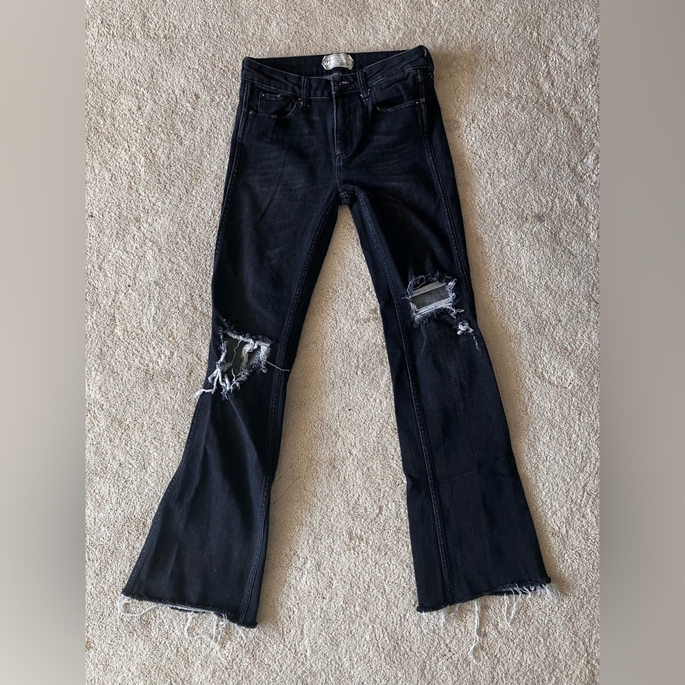 Free People size 26 Black Distressed Flare Jeans